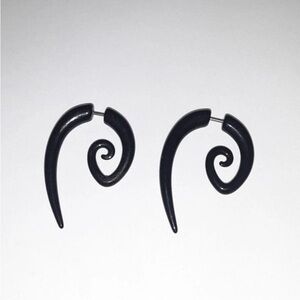 black screw-on horn earrings